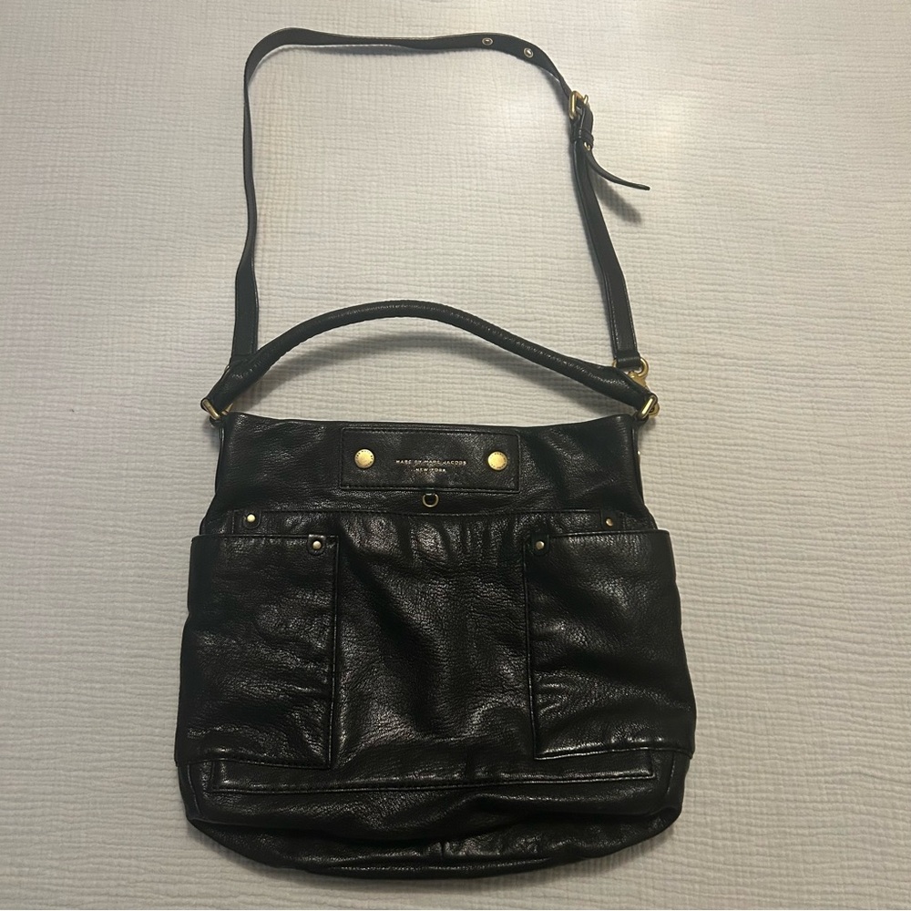 Marc by Marc Jacobs 100% Goat Black Leather Gold Hardware Shoulder Bag